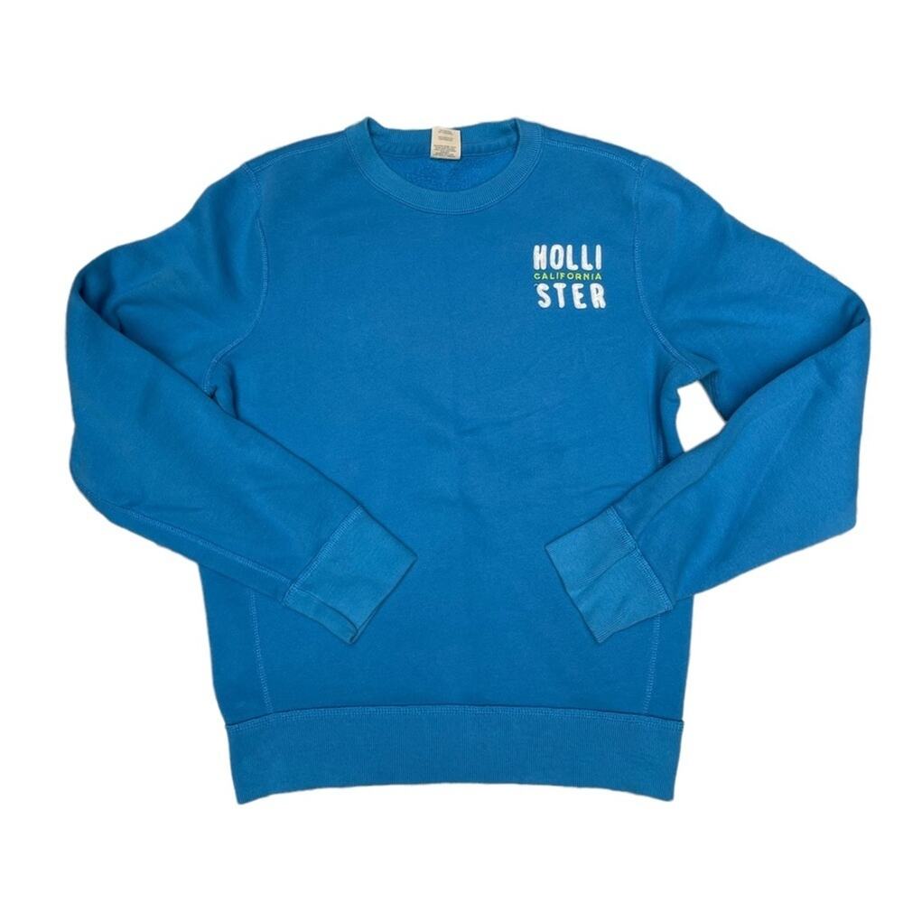 Hollister Sweatshirt Mens Medium Casual Fleece-Lined Embroidered Patch Logo Blue